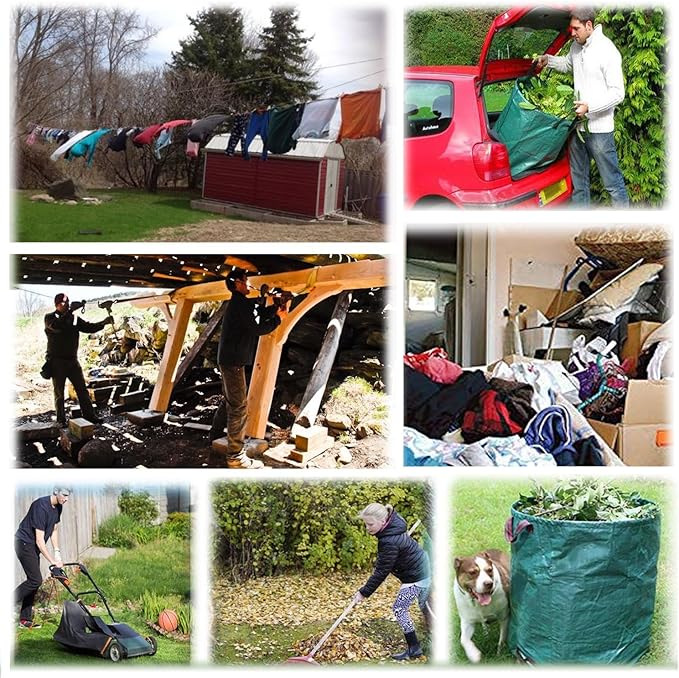 Professional 2-Pack 63 Gallon Lawn Garden Bags Big (D31,H19 in) Yard Waste Bags with Gardening Gloves for Reusable Leaf Bag,Garden Trash Containers,Lawn Weeds,Grass Clippings,Yard Debris Bag 4 Handles