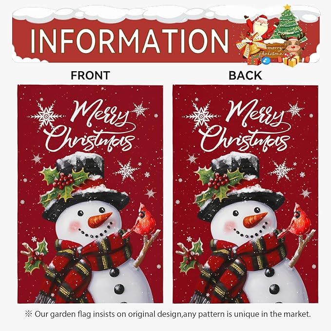 Snowman Merry Christmas Garden Flag Winter Yard Flags Red Xmas Snowman Garden Outdoor Decorations for Outside Small Xmas Flag Double Sided 12 x 18
