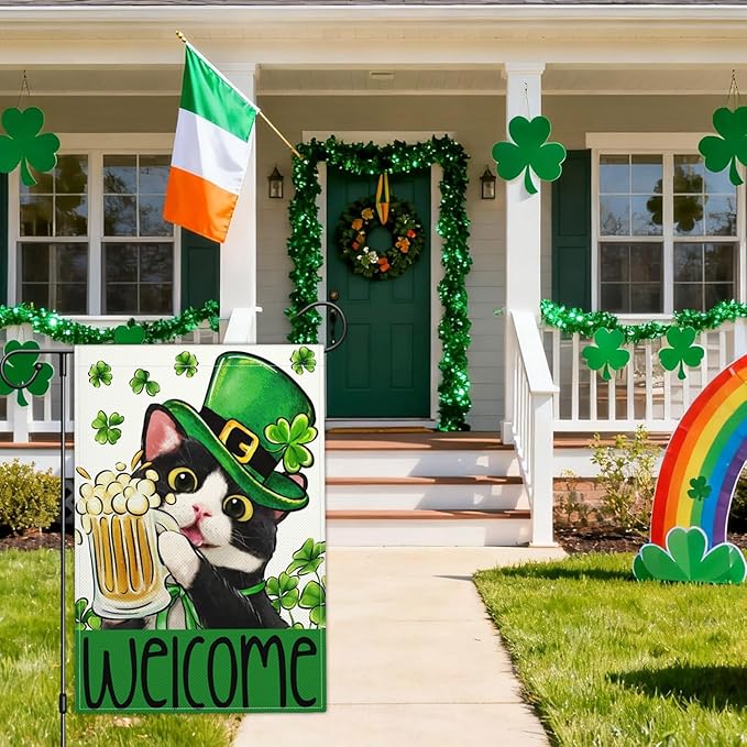 Happy St Patricks Day Garden Flag St Patrick's Day Yard Sign Garden Flags for Outside 12x18 Double Sided Shamrock Lucky Irish Blessing Signs Outdoor Decorations