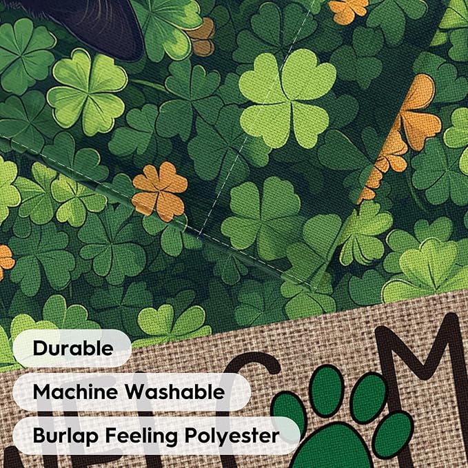 AVOIN colorlife St Patricks Day House Flag 28x40 Inch Double Sided Outside, Black Cat Welcome Shamrocks Holiday Yard Outdoor Flag