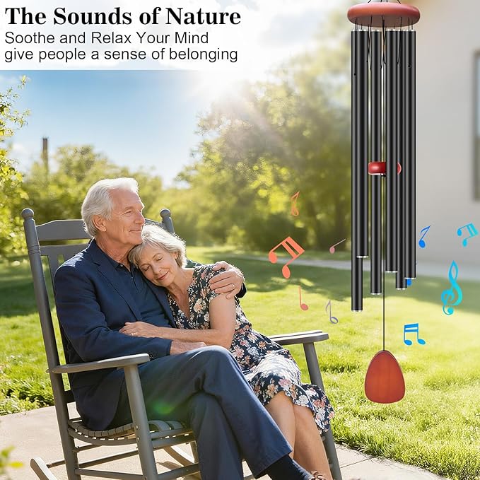 Large Wind Chimes for Outside Deep Tone, Soothing Melodic Memorial Sympathy Wind Chime, Suitable Outdoor Garden Decor, Gift for Mom Women Neighbors (Black Wind Chime -46 in)