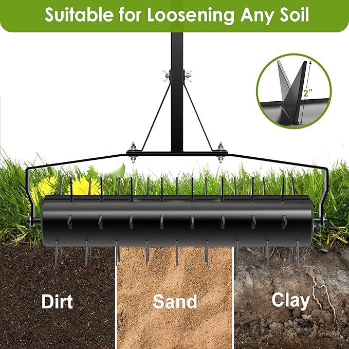 Seeutek 18 Inch Rolling Lawn Aerator, Upgraded Heavy Duty Aerator Lawn Soil Penetrator Spikes w/ 3 Adjustable Height Handles, Manual Aerator Lawn Tool for Garden Yard