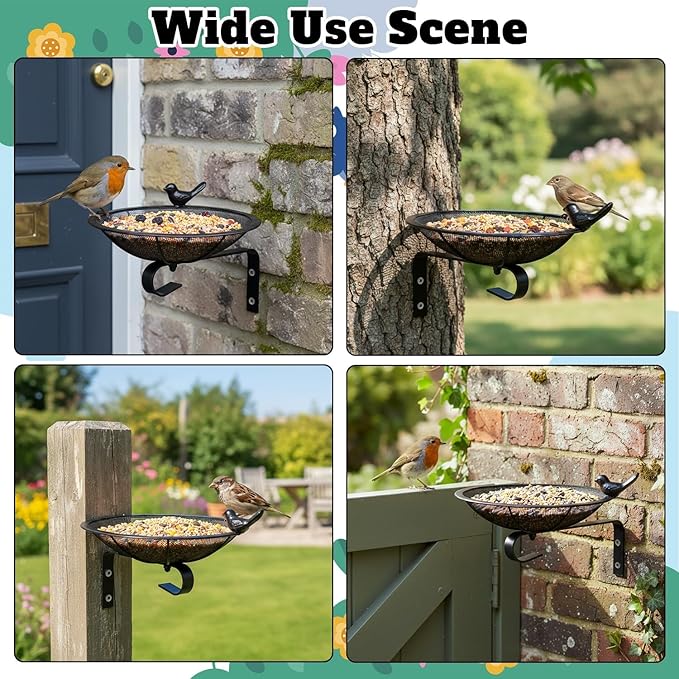 Metal Tray Bird Feeder - Spring Heavy Duty Mesh Seed Tray for Wild Birds Hummingbird, Wall Tree Fence Table Mountable Platform Feeder with Hanging Hook in Deck Balcony Garden Backyard
