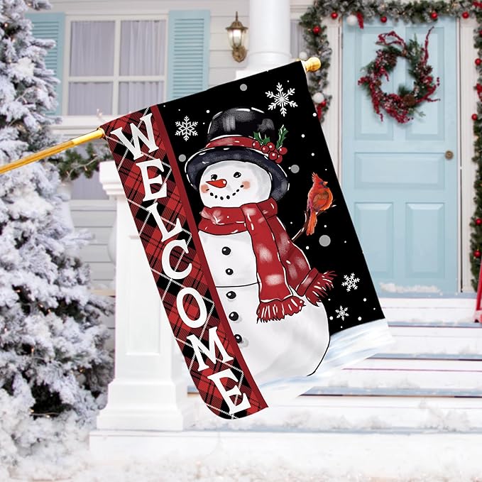 Christmas Snowman House Flag, Christmas Decor Snowman Flag 28x40 Double Sided Winter, Xmas Flags Signs Home Decorations Rustic Welcome Outdoor Farmhouse Xmas