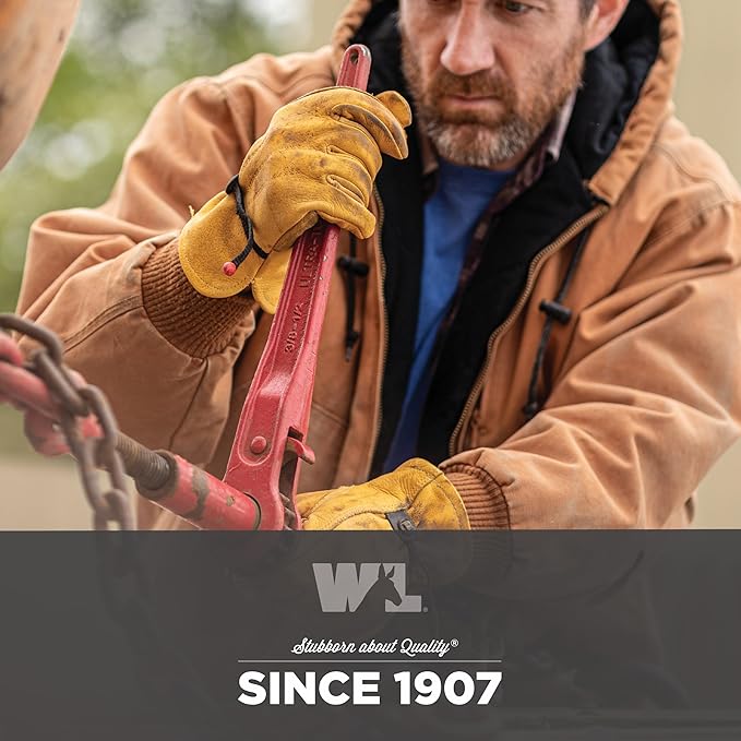 Wells Lamont Leather Work Gloves for Men – Heavy Duty, Cowhide, Abrasion & Puncture Resistant – Adjustable Wrist, Gunn Cut Design, Ideal for Ranching, Farming, Construction - Saddletan - S