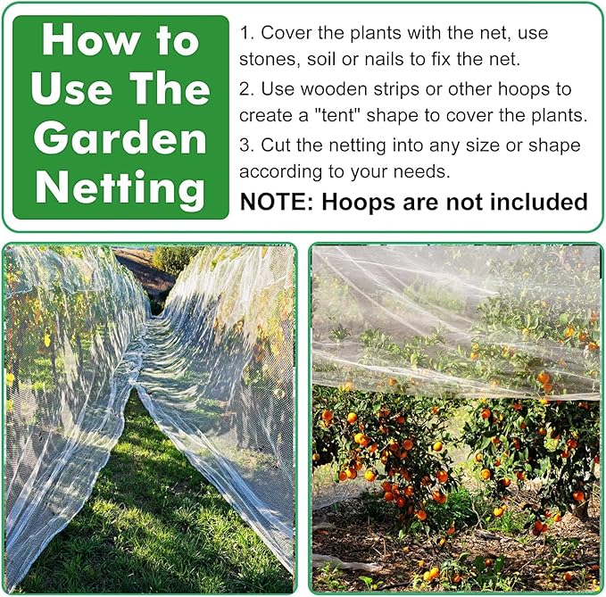 2Pcs Mosquito Netting, 6.5'x10' Insect Bird Mesh Garden Netting Pest Barrier, Garden Plant Net Protect Seedling Fruits from Birds Bugs, Plant Tree Cover for Crop Growth Protection