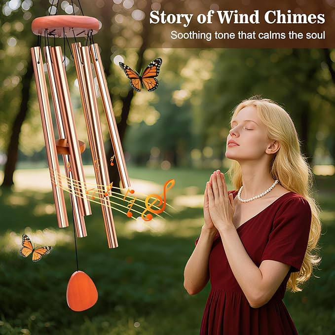 Wind Chimes for Outside, Soothing Melodic Memorial Sympathy Wind Chime, Suitable Outdoor Garden Decor, Gift for Mom Women Neighbors (Light Gold Wind Chimes-26in)