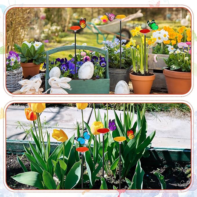 3 Pcs Bee Watering Station Set Metal Bee and Butterfly Feeders with Metal Stake Bird Butterfly Bath Bowl Cup for Poppy Flower Garden Lawn Outdoor Garden Yard Patio Decor (Red Yellow Orange)