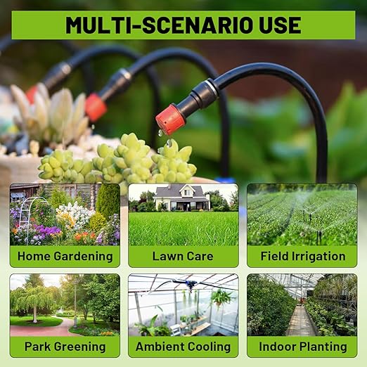 100FT Drip Irrigation Kit - 28 Adjustable 360° Nozzles & T-Connectors for Garden, Lawn & Plant Watering System