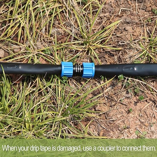 1640 ft 5/8" Drip Irrigation Tape Kit 15 mil Emitter Spacing 6" Flat Drip Tape with 140 PCS Drip Tape Connectors Automatic Irrigation Equipment for Garden Irrigation Emitter Flow:0.79 GPH