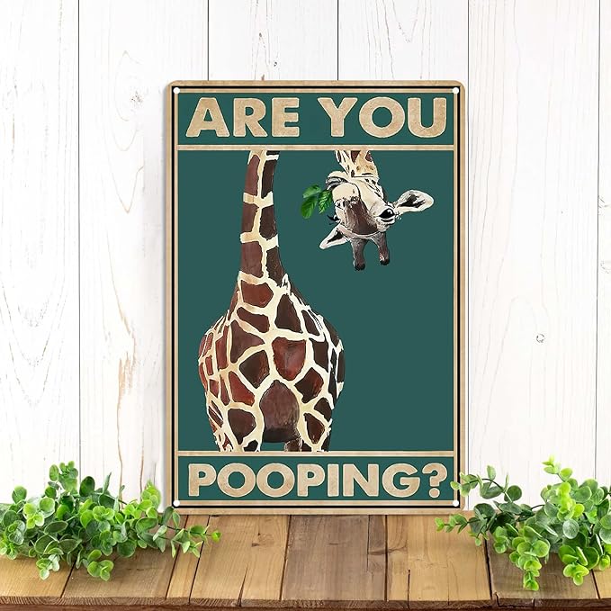 Funny Giraffe Are You Pooping Wall Decor Vintage Bathroom Sign Animal Picture for Bathroom Toilet Wall Decor 8x12 Inch