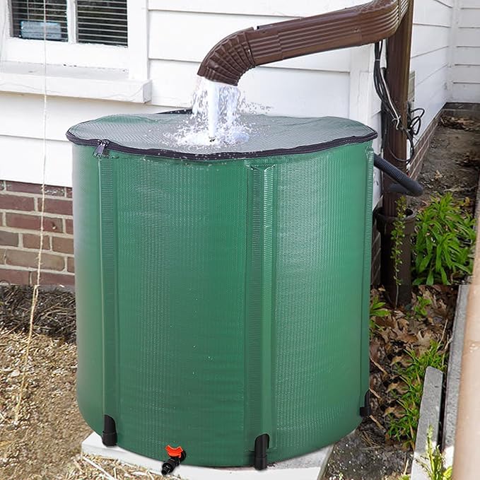200 Gallon Collapsible Rain Barrel, Water Storage Tank, Portable Rainwater Collection System, Rain Catcher Barrel with Spigots and Overflow Kit, Rain Water Barrel Collector for Garden, Green
