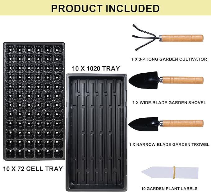 Hourleey 20 Pack Trays Include 10 Pack 1020 Seed Starter Trays and 10 Pack 72 Cell Plug Trays, Thick Durable Plastic Plant Nursery Tray, Propagation Tray for Seedlings Microgreens Fodder Plant
