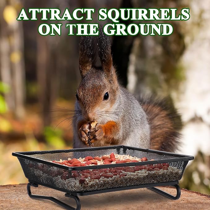 Nuogo 4 Pcs Ground Bird Feeder Tray 7 Inches Platform Bird Feeder for Outside Metal Squirrel Feeders Rust Resistant Mesh Seed Tray Garden Yard Decoration for Outdoor Wild Dove(Square)