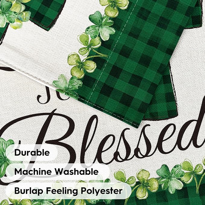AVOIN colorlife Lucky Clover St Patricks Day House Flag Double Sided, Buffalo Plaid Rustic Farmhouse Shamrock Yard Outdoor Flag 28 x 40 Inch