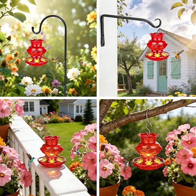 Hummingbird Feeders for Outdoors Hanging Ant and Bee Proof, 18OZ Diamond Humming Bird Feeders for Outside Circular Perch with Leak Proof & 6 Feeding Ports, Gifts for Women, Red 1 Pack Plastic