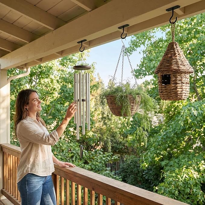 Ceiling Hooks for Hanging Plants,2Pack 4in for Plants,Lights,Planters,Lanterns,Hanging Bird Feeders,Wind Chimes,Indoor&Outdoor Decoration Black