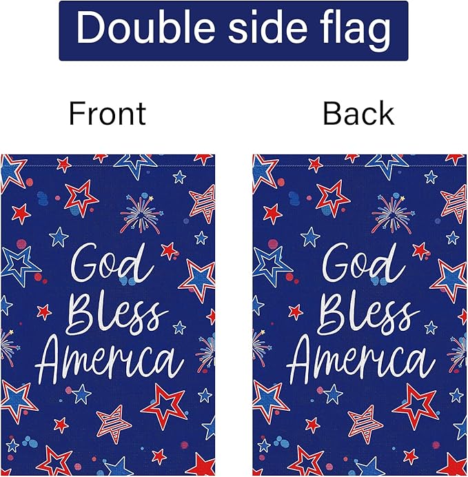 Louise Maelys God Bless America Garden Flag 4th of July Patriotic Independence Day 12x18 Inch Double Sided Stars and Stripes Small Burlap Yard Sign Outside Outdoor House Decoration