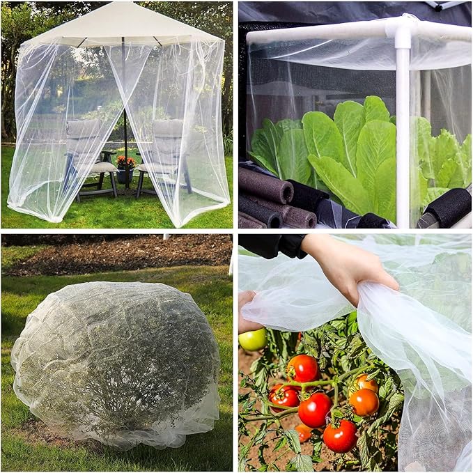 Garden Mesh Netting Kit, 10 * 25FT Ultra Fine Plant Netting Mesh Covers,Row Cover Net Protection for Tree Fruit Barrier Vegetable Fruits Flowers Shrubs Plant Covers Net