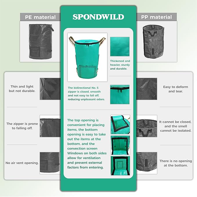 Compost Bins Outdoor 32 Gallon Reusable Garden Yard Waste Bag Breathable Thickened Foldable with 4 Handles for Leaf Compost Collection