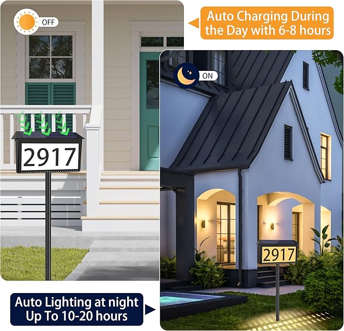 House Numbers for Outside Solar Powered, 3 Pack 3-Color LED Illuminated Solar Address Sign Plaques Waterproof with Stakes, Outdoor Lighted Home Number for Yard Garden Street