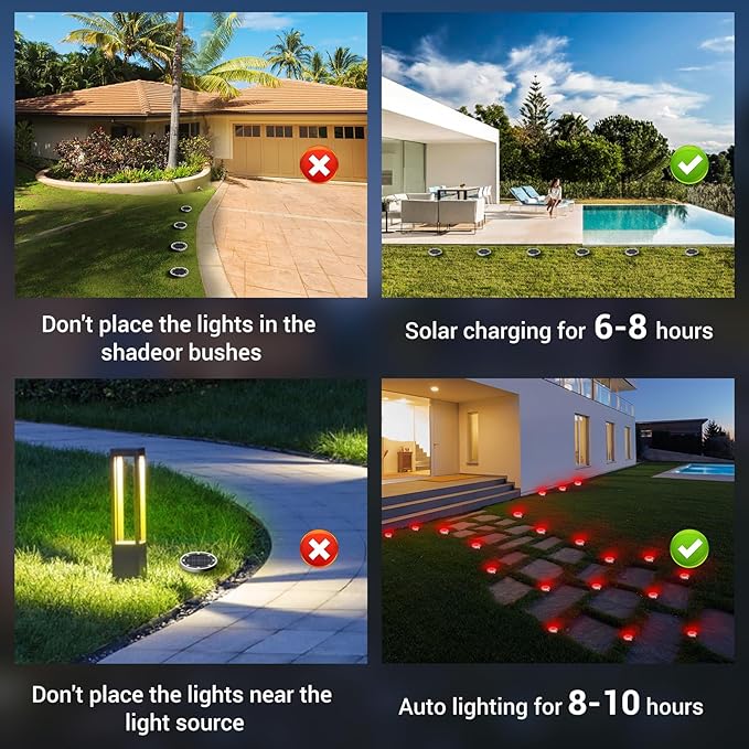 Peasur Mini Solar Ground Lights Outdoor, 8 Pack Flat Solar Powered Disc Lights, IP68 Waterproof, Anti-Rust, Landscape Lighting for Pathway Garden Yard Lawn Walkway Landscape Driveway, Red