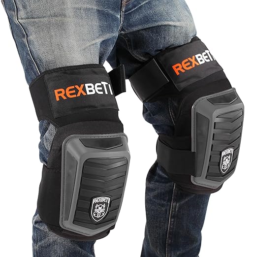 REXBETI New Upgraded Knee Pads for Work, Construction Knee Pads for Men, Heavy Duty Comfortable Anti-Slip Foam Gel Knee Pads for Gardening Flooring and Cleaning, Extra 4 Extension Straps, Gray
