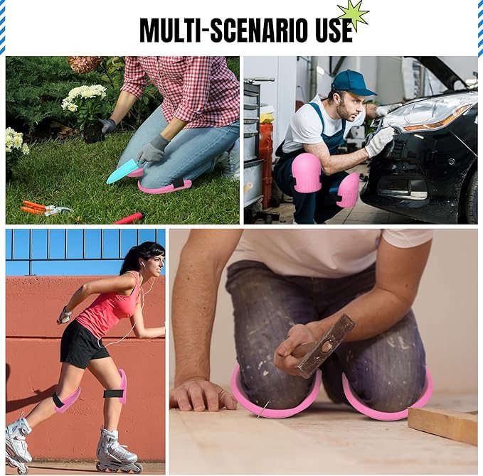 Gardening Knee Pads for Women and Men Lightweight Waterproof Foam Knee Pads for Gardening and Housework with Adjustable Hook'n'Loop Straps(Pink)