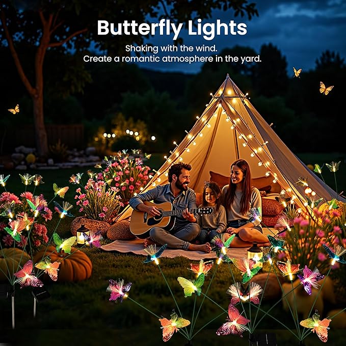 Solar Garden Lights,Swaying Butterfly Lights Outdoor Decorative,2pack Warm White LED Solar Lights for Outside Yard,Lawn,Patio,Pathway Decoration Gardening Gifts