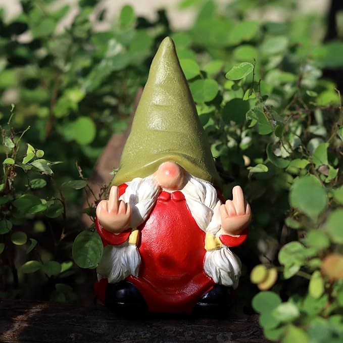 Middle Finger Female Gnome Statue 5.1in, Naughty Garden Gnome Statue Decoration and Lawn Ornament - Funny Garden Gnomes for Outdoor or Home Decor