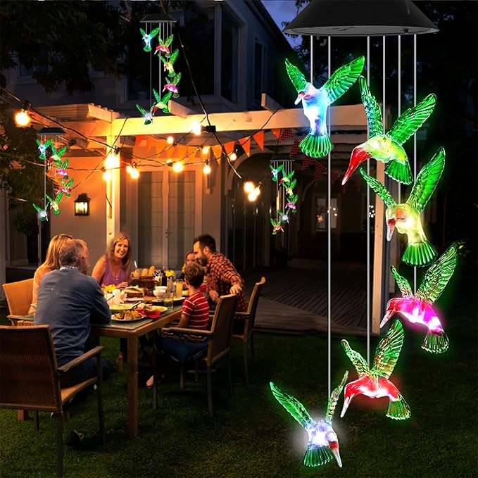 Wind Chime, Hummingbird Solar Wind Chimes Outdoor Color Changing, 25 Inch Memorial Wind Chimes Hummingbird Gifts for mom, Birthday Gift for Women, mom's Best Gifts, Garden Patio Decor