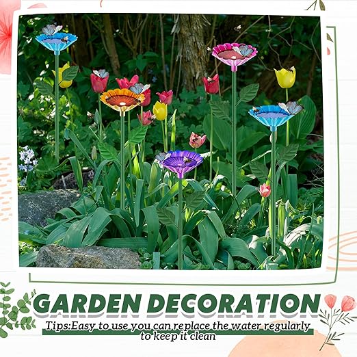 8 Pcs Large Bee Watering Station 25 x 2.6 Inch Metal Vivid Flower Bee Water Feeder for Garden Butterfly Feeders for Outdoors Colorful Butterfly Bath Bowl for Bird Insect Outside Yard