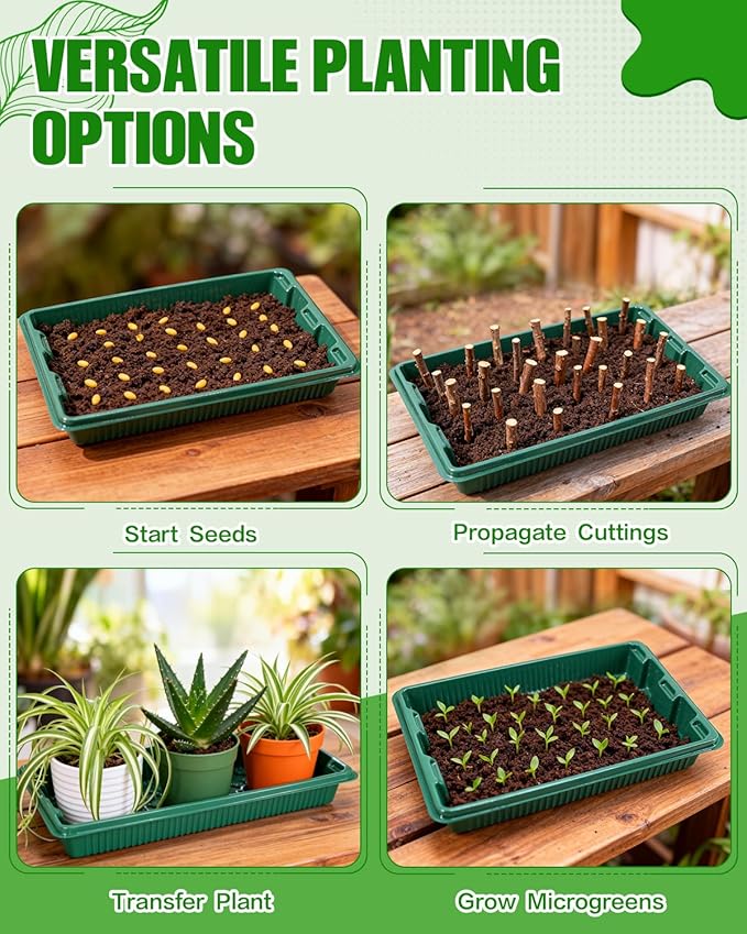 joyhalo 10 Packs Seed Starter Trays (No Drain Holes), 14.8"x9.6" Thicken Reusable Plant Grow Trays, Ideal for Seed Starting, Growing Microgreens, Indoor Gardening, 2.2" Deep