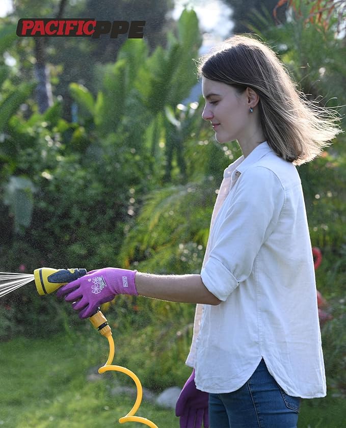 PACIFIC PPE 2 Pairs Gardening Gloves for women and Ladies, Rubber Coated Garden Gloves, Outdoor Protective Work Gloves, Small, Pruple & Red