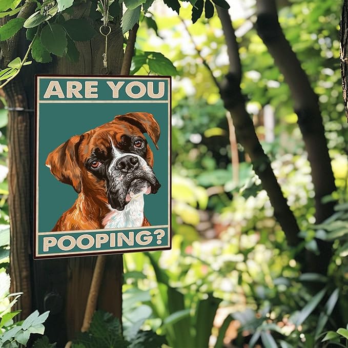 Dog Metal Signs Boxer Are You Pooping Funny Tin Sign Vintage Wall Decor for Bathroom Toilet Restroom Yard 8×12 Inches