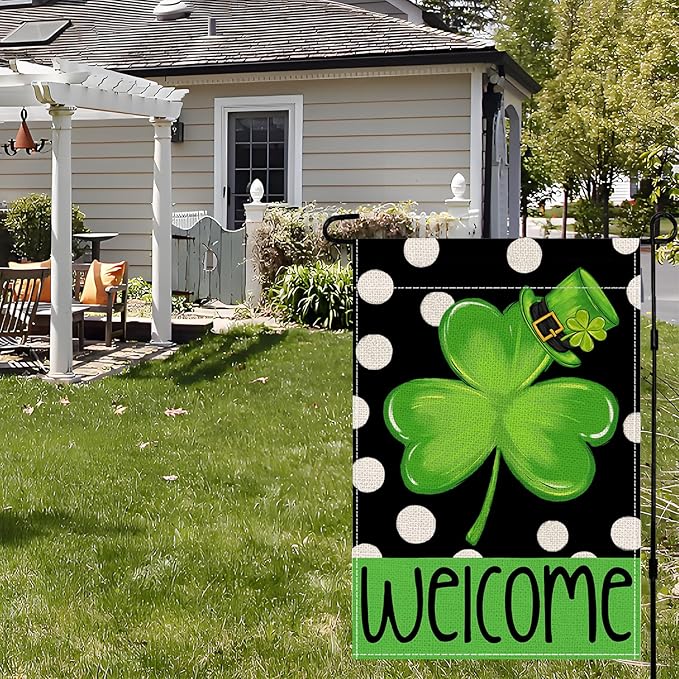 St Patricks Day Garden Flags Decorations,12x18 Double Sided Saint Patricks Yard Outdoor Decor Shamrock Decoration Party Anniversary House Front Yard Lawn Outside Decors Garden Flag