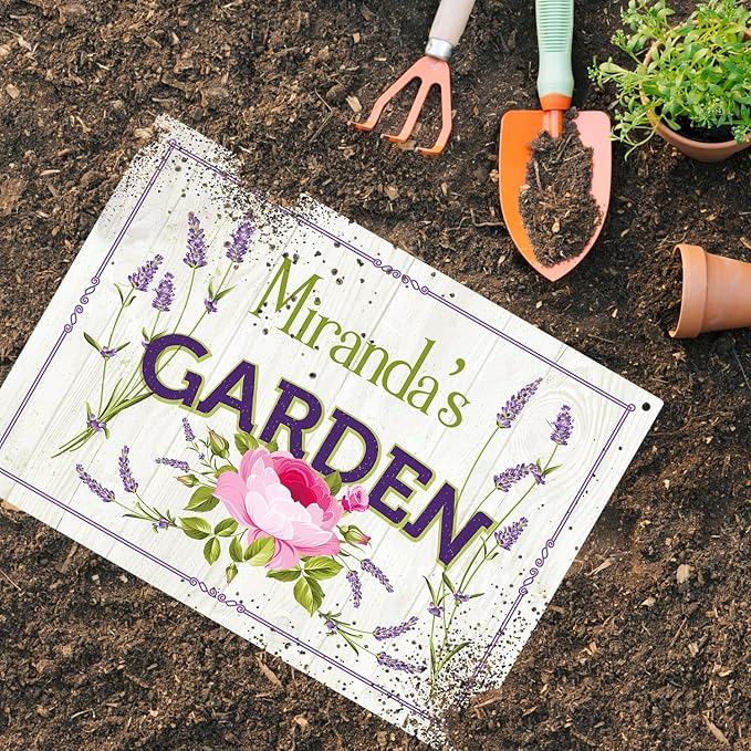 Custom Garden Sign, Present, Personalized Name/Text for Backyard Décor Sign, 10x14 Inches, Rust Free .040 Aluminum, Fade Resistant, Made in USA by Sigo Signs