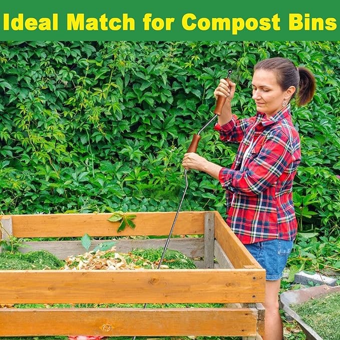 Stainless Steel Compost Aerator Tool – Manual Compost Turner for Outdoor Tumbler Bins, Rotating Mixing Tool