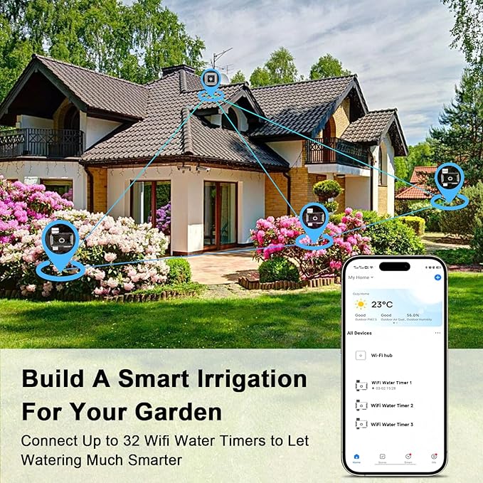 WiFi Water Timer with Brass Inlet, 1 Zone Smart Sprinkler Timer for Garden Hose Faucet, Hose Timers with WiFi Hub, Up to 20 Watering Plans, APP & Voice Control, Compatible with Alexa