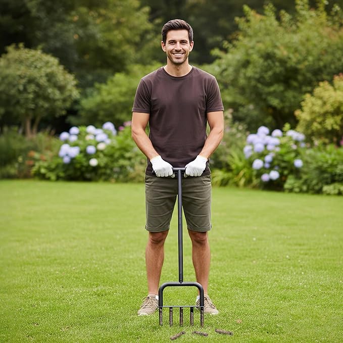 Manual Core Lawn Aerator Tool - Yard Lawn Grass Aerators with 5 Hollow Tine, Garden Soil Loosener Tools for Improved Lawn Health