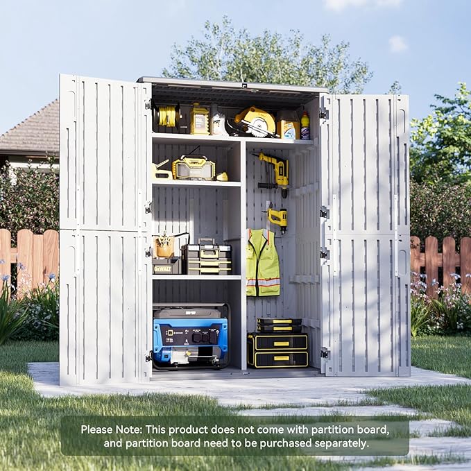 Aoxun Outdoor Storage Shed, 64 Cu.Ft Vertical Storage Sheds Outdoor with Floor, Outdoor Waterproof Storage Cabinet for Garage Storage, Pool Storage, Bike Shed, Garden Shed (White)