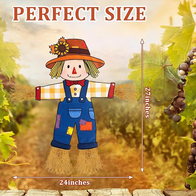 Fall Scarecrow Garden Flag Outdoor Decorations for Outside Double-Sided Printed, Yard Flags House Banner Yard Sign Autumn Winter Thanksgiving Seasonal Decoration 27x 24 Inch