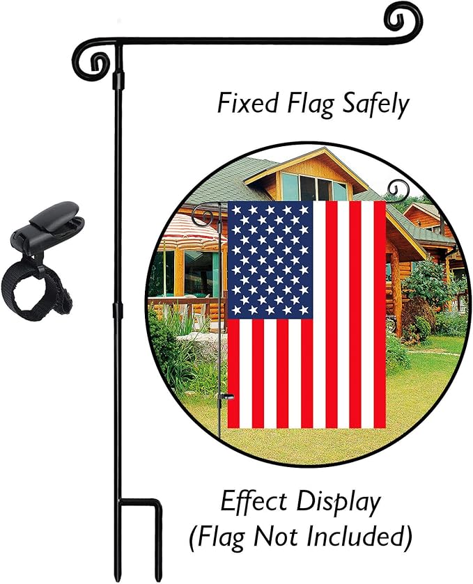 HOOSUN Garden Flag Stand,Sturdy Garden Flag Holder Pole for Outside House,Yard Flags Holder with one Tiger Clip,Yard Banner Pole for Holiday Flags Decorations Outdoor Lawn (2 Pack)