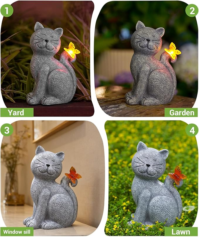Nacome Cat Outdoor Statues for Garden: Outside Decor with Butterfly Clearance for Yard Art Lawn Ornaments Porch Patio Balcony Home House for Grandma Mom Women