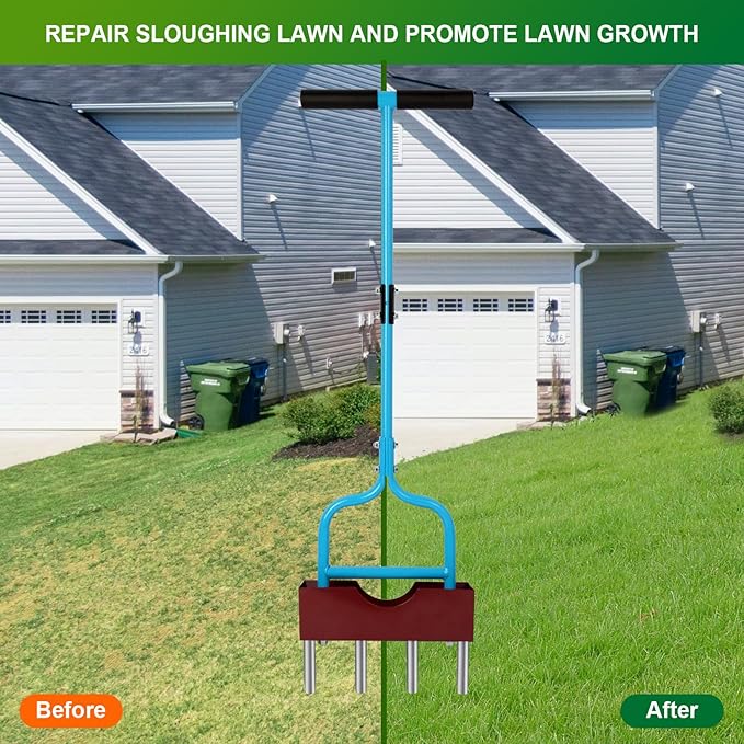 Sancat Lawn Aerator with Larger Soil Core Storage Tray, Heavy Duty 38” Coring Aerator,Manual Rolling Plug Aerator, Gardening Tools with 4 Stainless Tines for Lawn Care