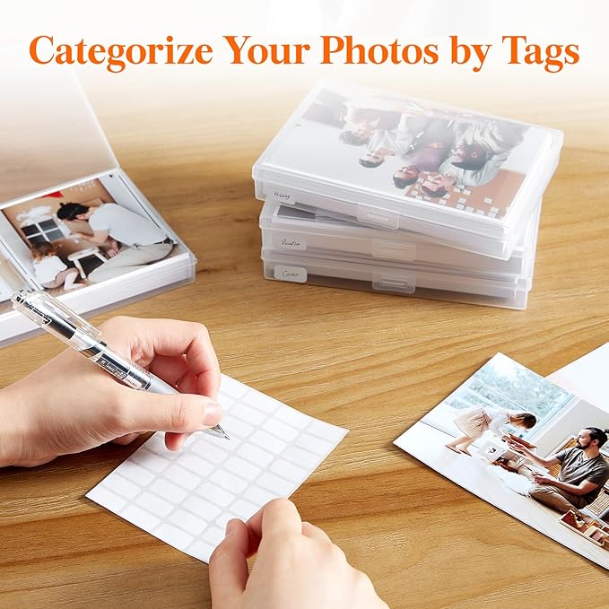 Lifewit 4x6 Photo Storage Box, 16 pcs Inner Photo Case with Lids, Clear Photo Organizers with 1 Sheet Label Sticker, Plastic Craft Storage Box for Seeds Sticker Cards Pictures Office Supplies