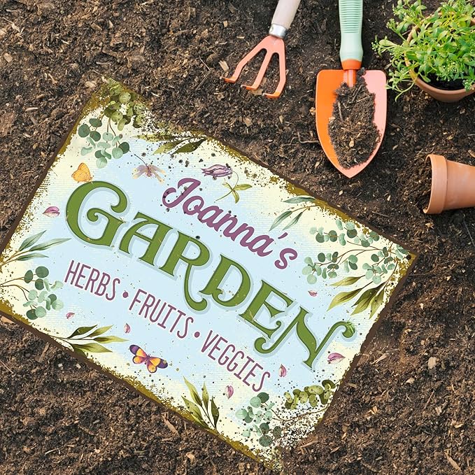 Custom Garden Sign, Present, Personalized Name for Vegetable Patch and Backyard Décor Sign, 10x14 Inches, Rust Free .040 Aluminum, Fade Resistant, Made in USA by Sigo Signs