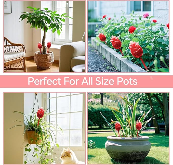 Large Plant Watering Globes Set of 3-10 oz Indoor/Outdoor Large Self Watering Globes Planter Insert, for Mother/Father/Friend/Plant Enthusiasts (Red Rose)