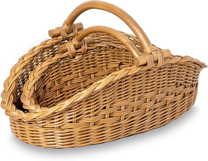 The Basket Lady Wicker Gathering Basket, Small, 18.5 in L x 10 in W x 9 in H, Sandstone (Sold Individually)
