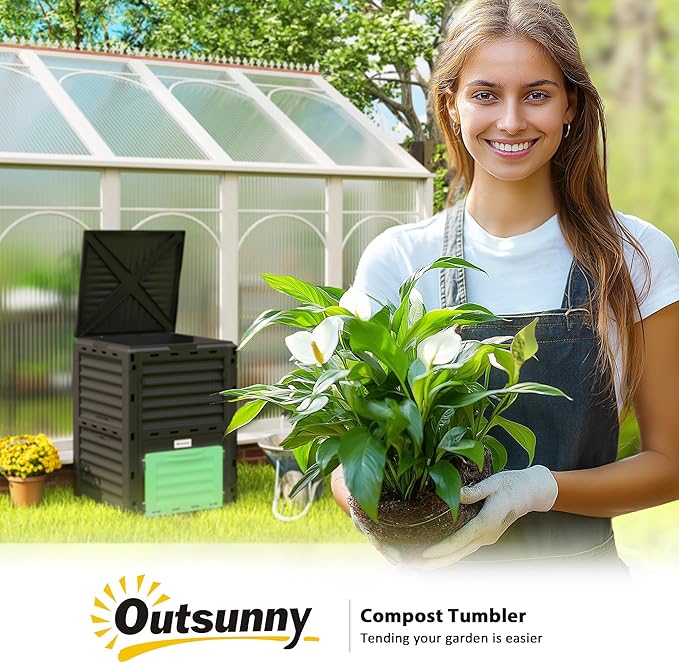 Outsunny Garden Compost Bin 80 Gallon Outdoor Large Capacity Composter Fast Create Fertile Soil Aerating Box, Easy Assembly, Green